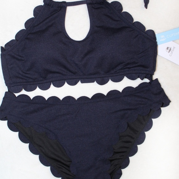 NWT Scalloped Navy Halter Cupshe Bikini - Picture 2 of 6